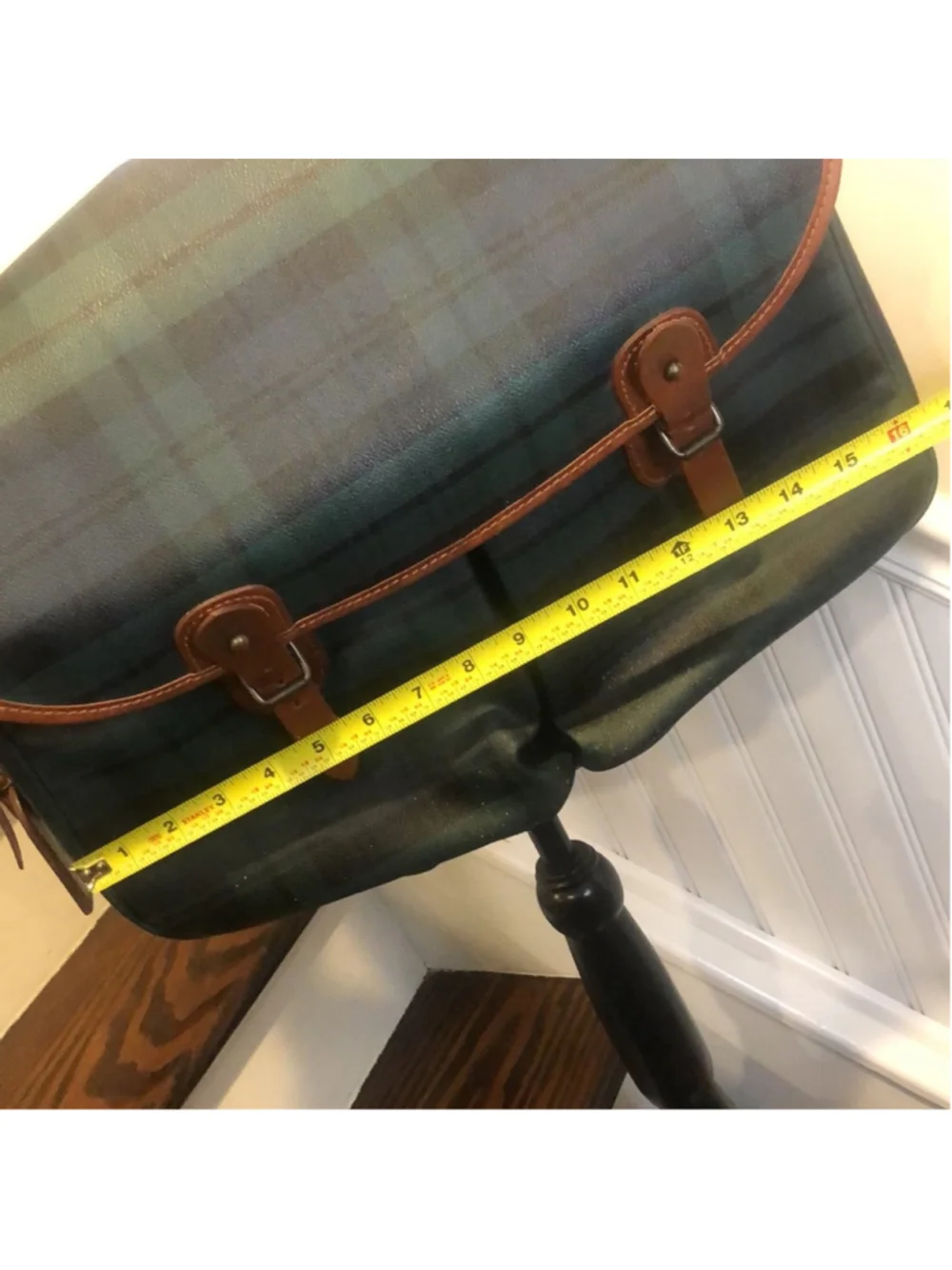 RALPH LAUREN Black Watch Plaid Crossbody Computer Messenger Tote Bag Vintage